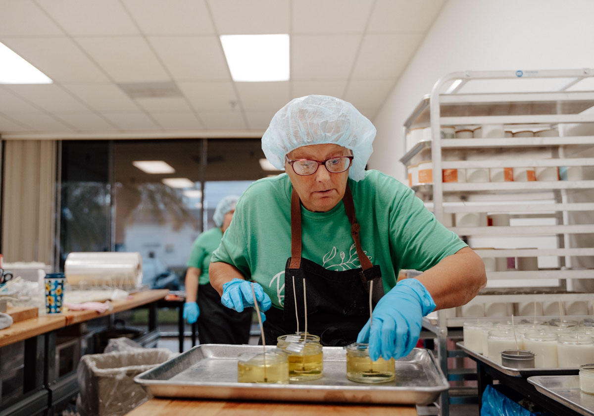 Tammy making candles at Blossom Artisanal