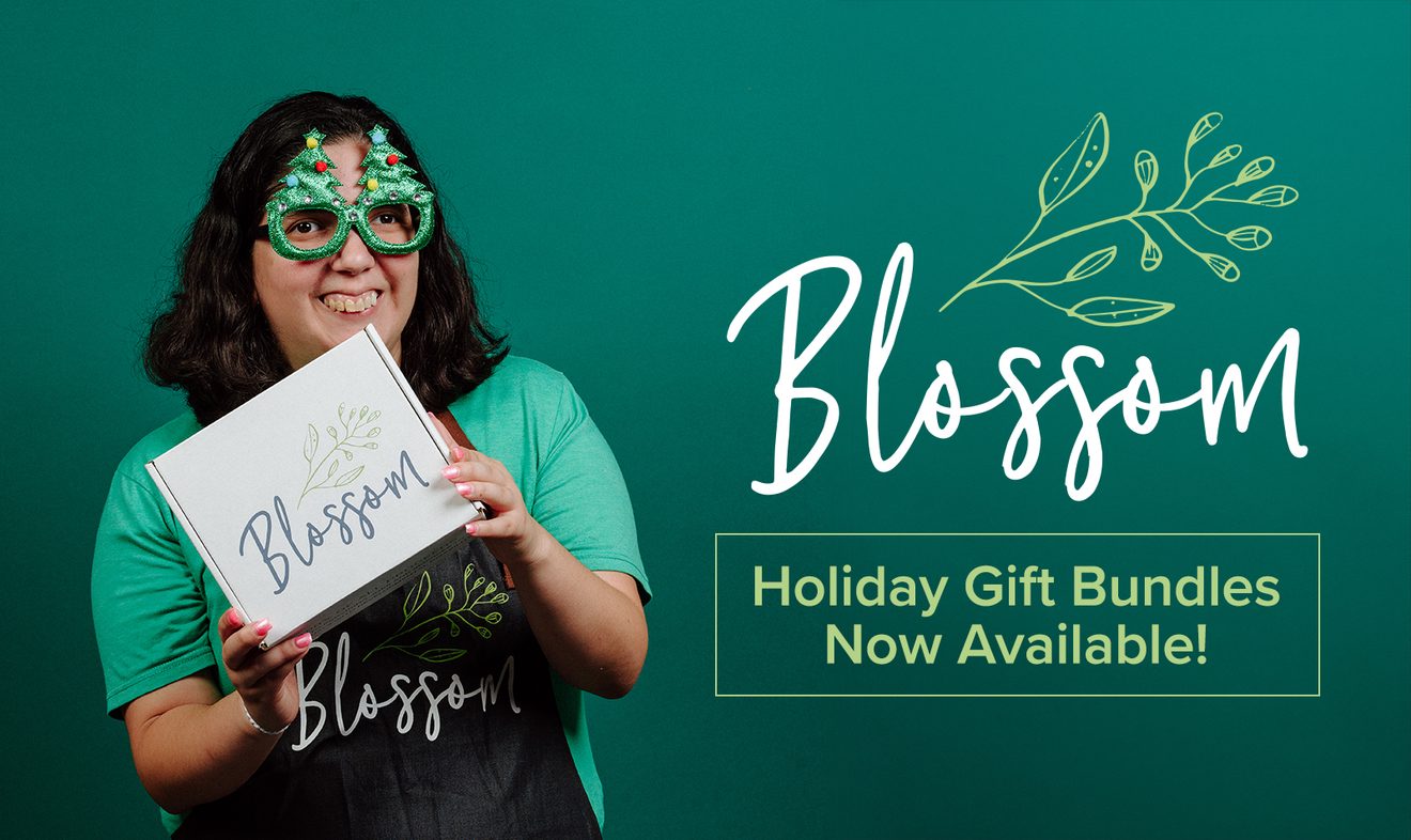 Graphic announcing that Blossom Artisanal holiday bundles available for purchase.