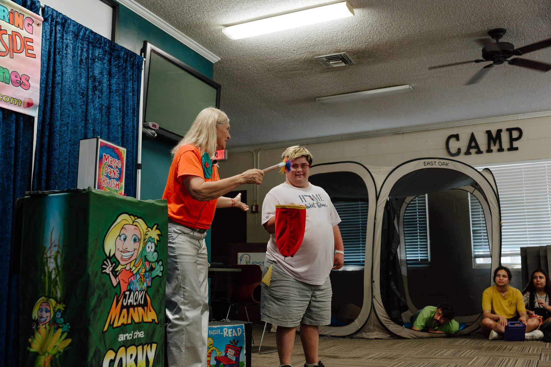 Two campers performing at the talent show at Camp Thunderbird 2025